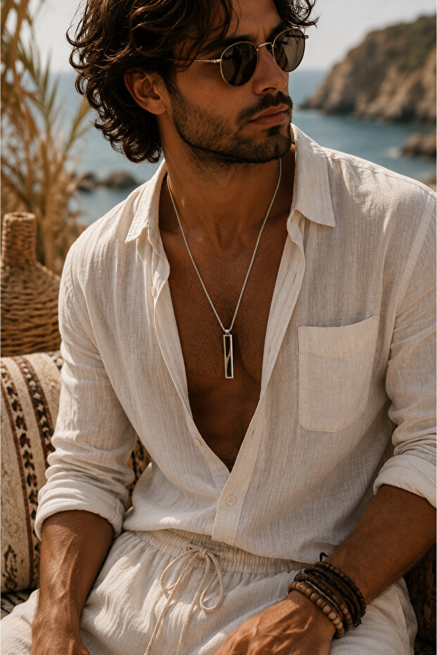 Ancient Greek Spirit Minimalist Necklace – Bohemian Men's Accessory Modern Geometric Design Steel Adjustable Chain