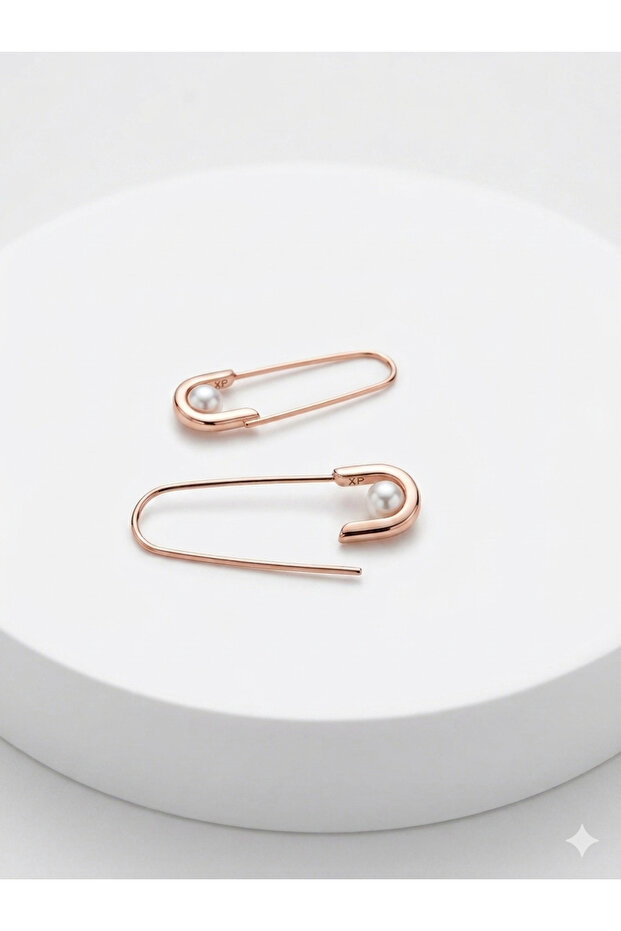 Women's Gold Color Pearl Detailed Safe Needle Design Earrings Minimal Stylish Model