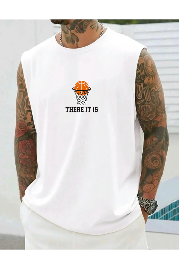 تيشيرت رجالي بدون أكمام مطبوع عليه BASKET
