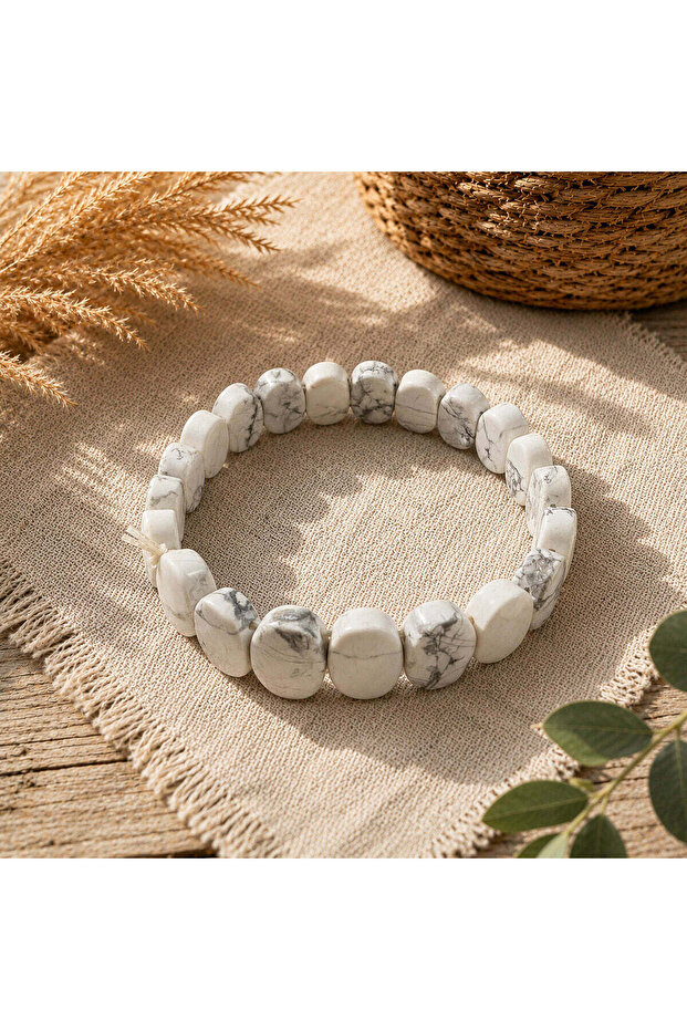 Blk-3028 Howlite Stone Flexible Natural Stone Bracelet | Eos Collective
