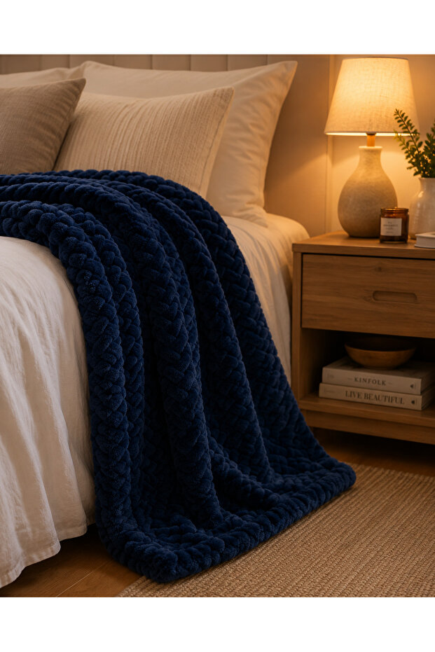 Auraa King Jacquard blanket 280gsm, 200x240cm Navy Blue