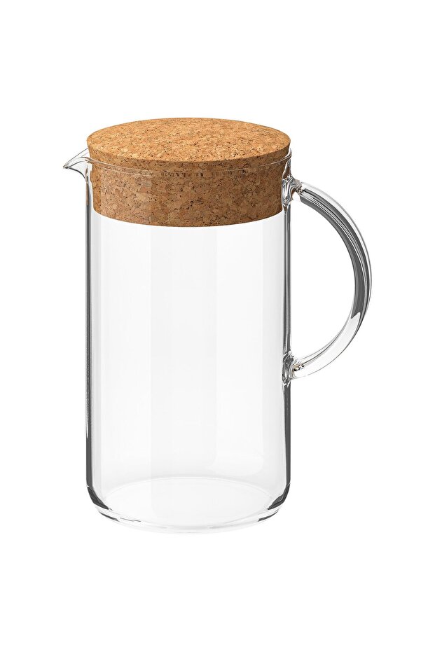 365+ Jug with lid, clear glass/cork, 1.5 l