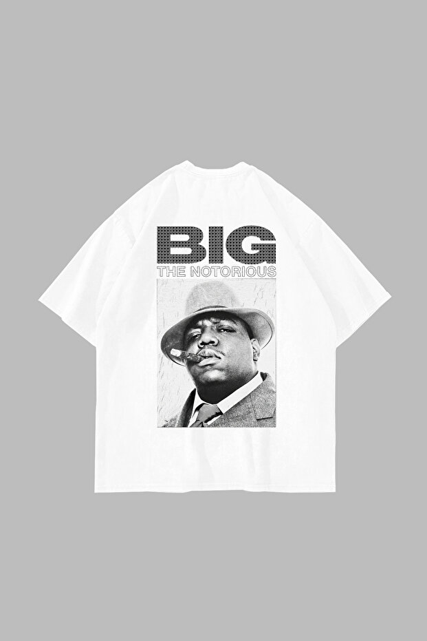 تي شيرت أبيض كبير الحجم مطبوع عليه Notorious BIG للجنسين