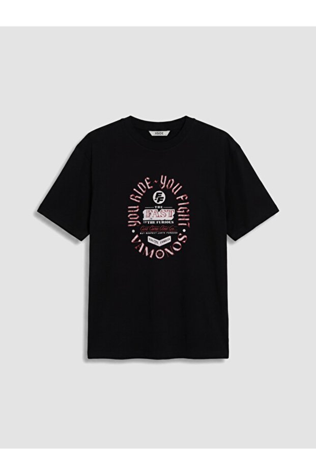 Rmz Gi̇yi̇m Farkiyla Zero Roba Yaka Fast & Furious Printed Men's T-Shirt