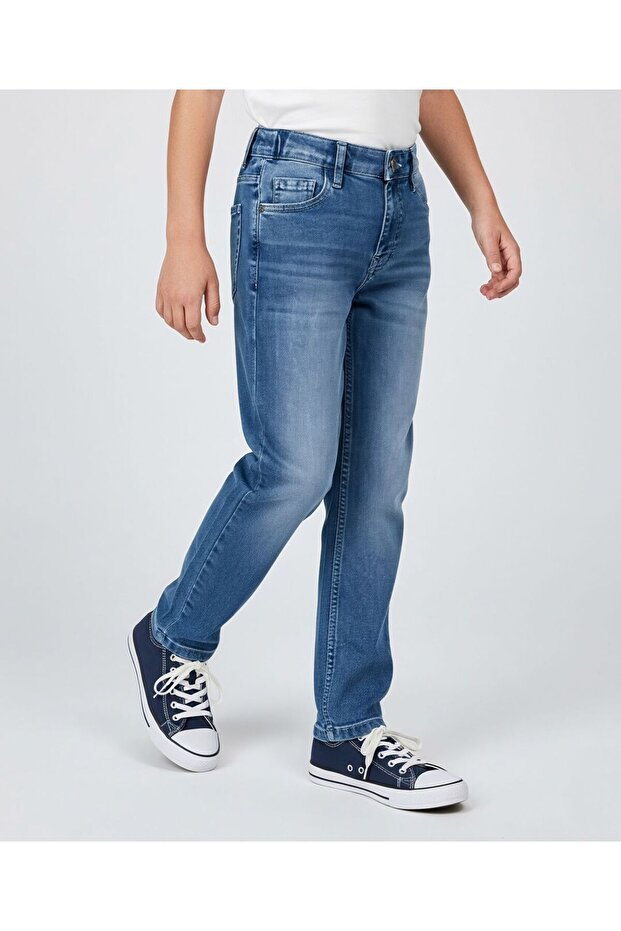 Denim Woven Full Length Jeans - Mid Blue
