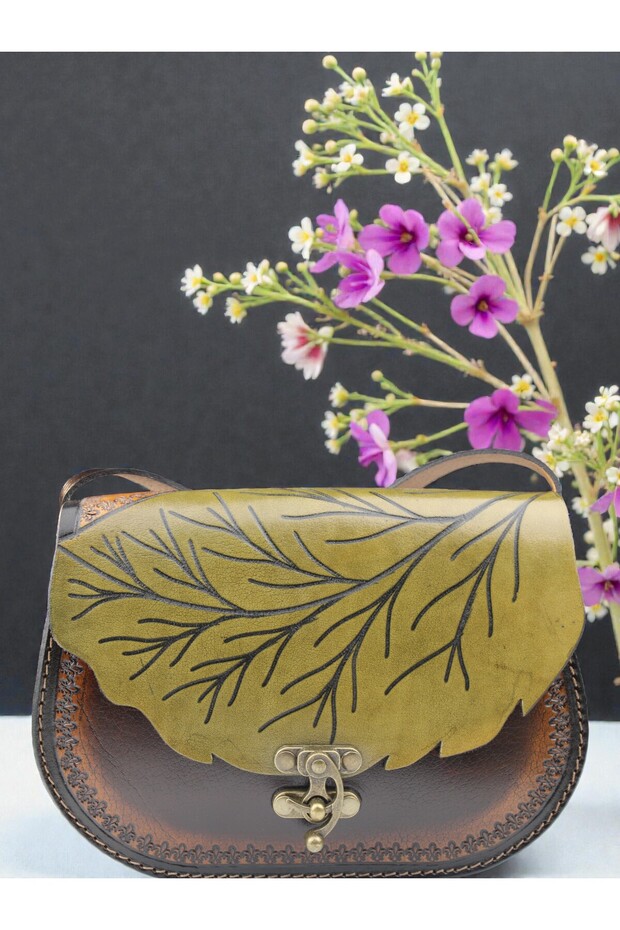 Genuine Vaketa Leather Patterned Women's Shoulder Bag Yellow