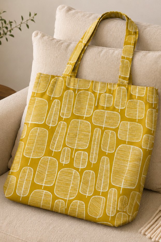 Yellow Patterned Women's Shoulder Bag Tote Bag Daily Use and Beach Bag - 50X50Cm