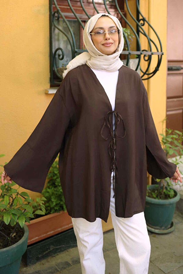 Brown Front Tie Kimono