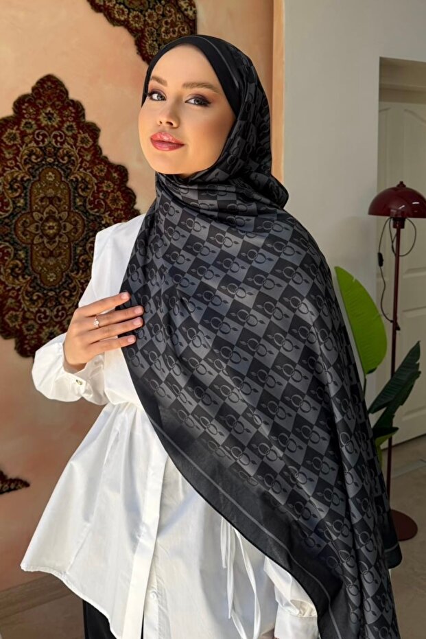 Anthracite Monogram Patterned Soft Shawl