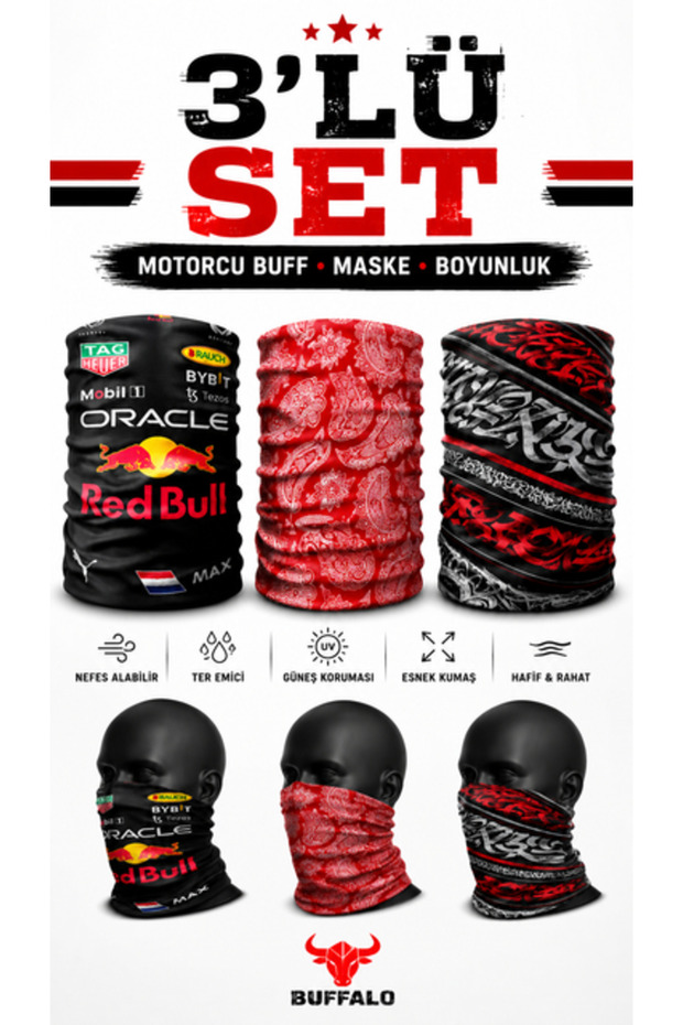 Motorcycle neck gaiter bandana mask 3-piece set