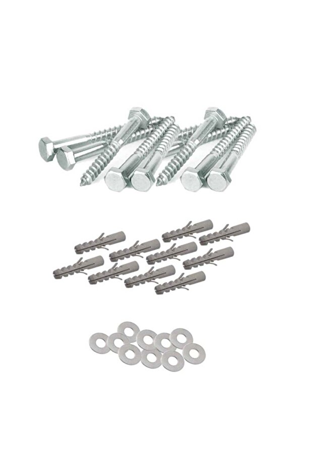 10 Pcs Galvanized (G.I) Hex Head Coach Screws with Washer & Plug for Wood & Concrete Working 6mm, 2-1/2 Inch