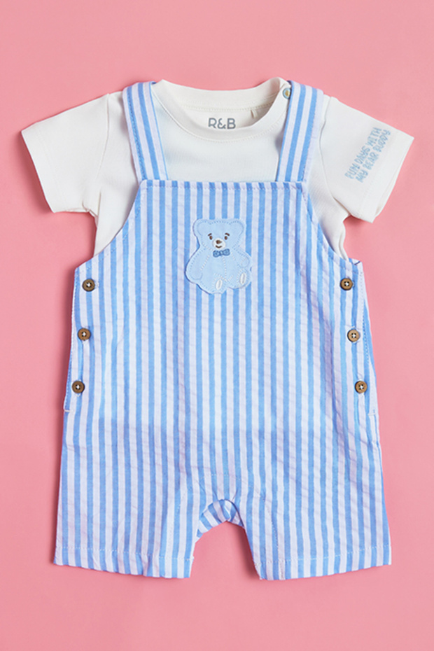 Embroidered T-Shirt and Dungaree Set