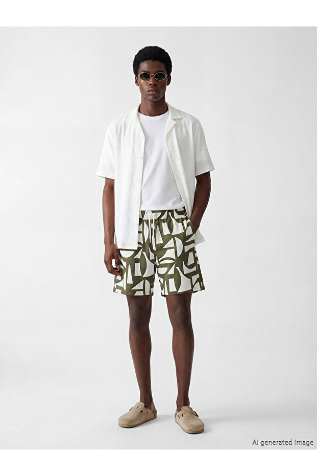 Nevavm Short Length Patterned Men's Swim Shorts with Difference