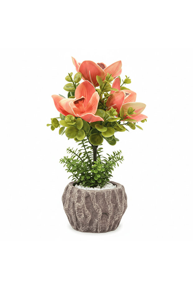 Coral Bloom Artificial Magnolia Plant | Elegant Chalk Pot | 33 cm