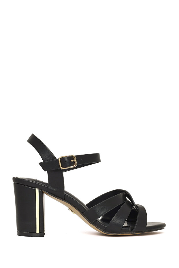 Women's Black Ankle Buckle Thick Heeled Sandals 26Sfe466218