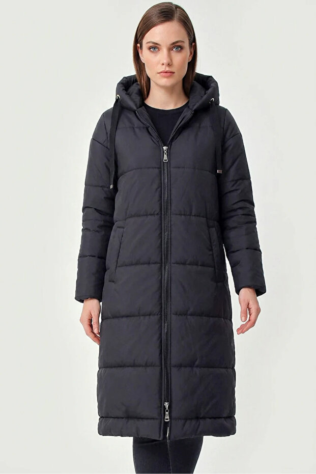 Women's Hooded Black Coat