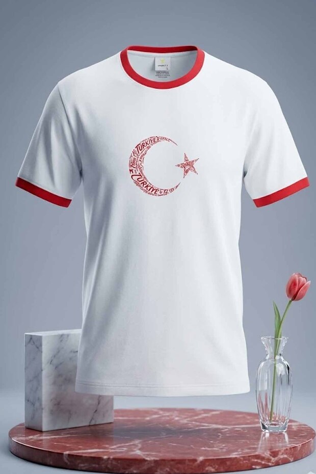 Turkey Moon Star Printed 100% Cotton Premium Fabric Ringer T-Shirt