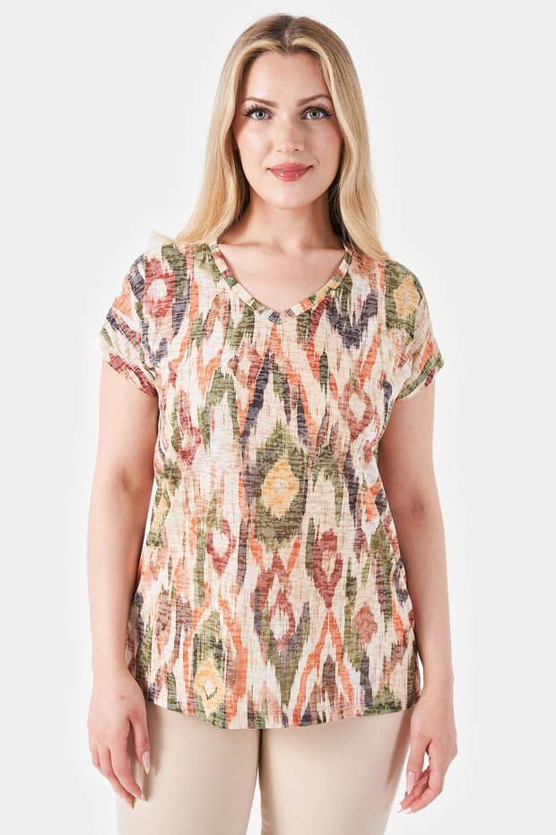 11060 Green Fine Fabric Patterned Knitted Blouse
