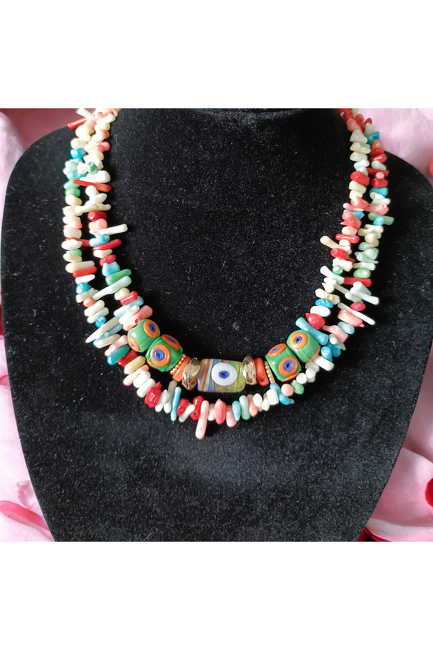 Broken Natural Stone Evil Eye Beaded Necklace