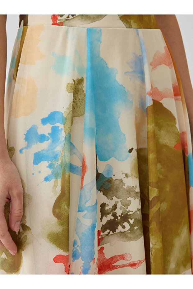 Multicolored Brush Patterned Chiffon Skirt - - 6