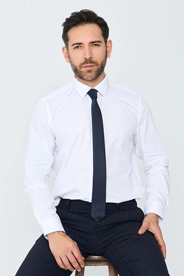 Navy Blue Bird's Eye Patterned Slim Tie