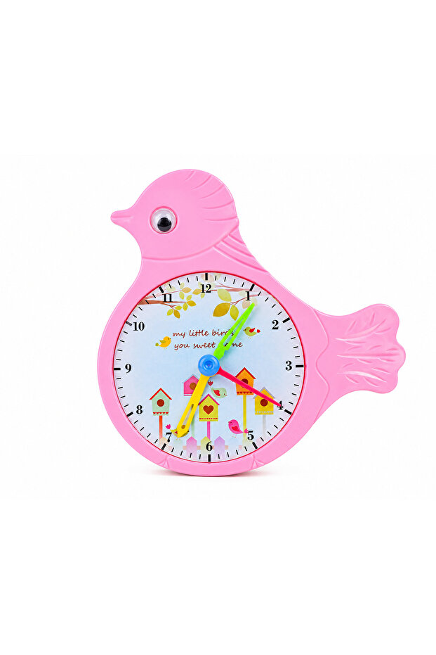 Pink Bird Shape Kids Wall Clock – Silent Educational Learning Clock for Children Room Decor