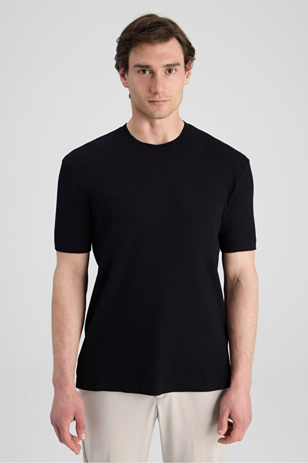 Slim Fit Black Ribbed T-Shirt