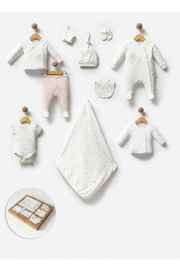 Lamb Patterned 10 Piece Newborn Hospital Release Baby Set 100% Cotton