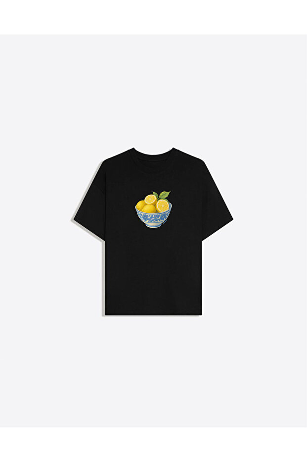 Lemon Printed Crew Neck Oversize Trendy Women's T-Shirt