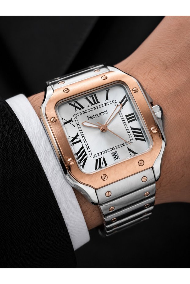 Men's Wristwatch Silver-Rose Color Steel Band Stylish Design Gift Boxed