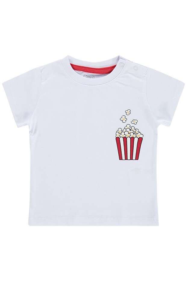Popcorn Printed 6-18 Months T-Shirt - White