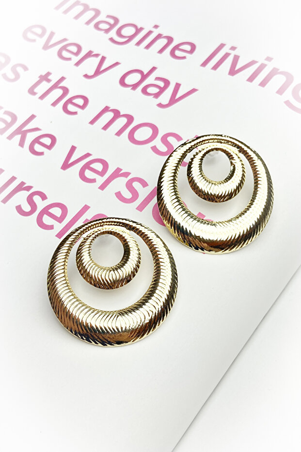 Gold color two layer round earring