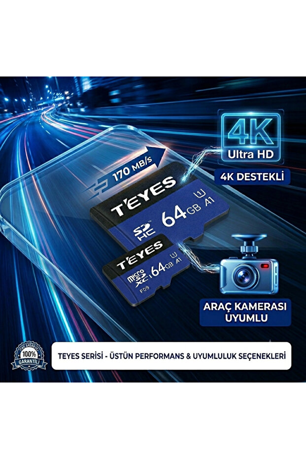 Teyes 64 Gb Microsd Memory Card Compatible with 4K Dash Cams