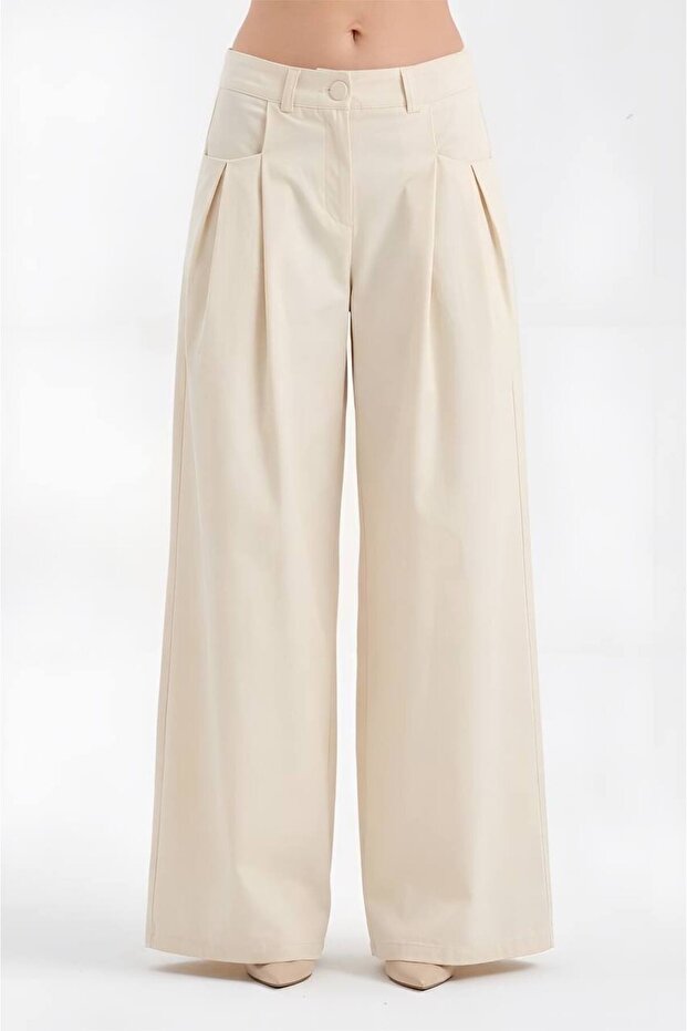 Women's Front Pleated Detailed Design Palazzo Trousers