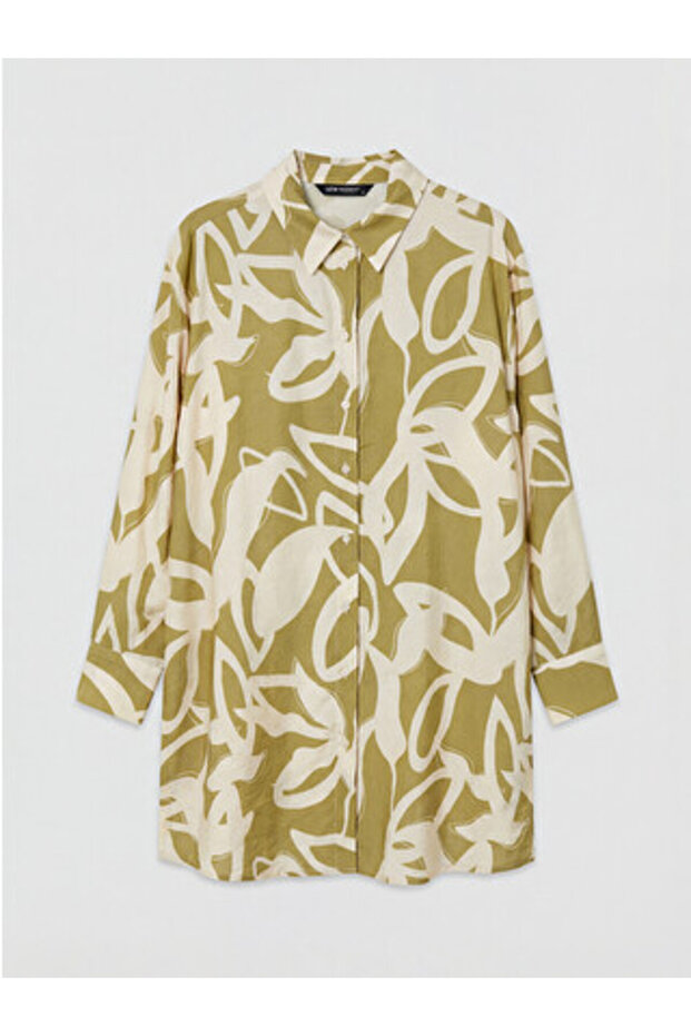 New Season Green Patterned Women's Shirt Tunic