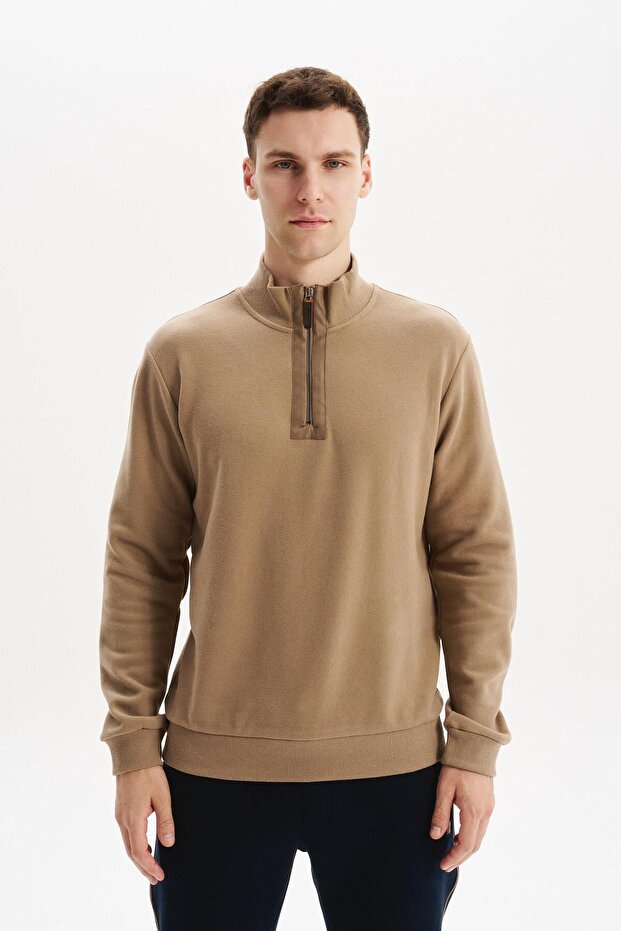Ar-Ma Men's Half Zipper Sweatshirt Basic Without Print Without Pockets Regular Fit Carbon Brushed Thessaloniki K30554