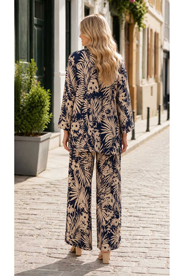 Ethnic Pattern Top-Bottom Trend Kimono Set