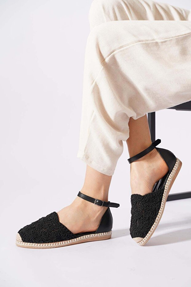 Estior karnıyarık braided women's flat shoes black