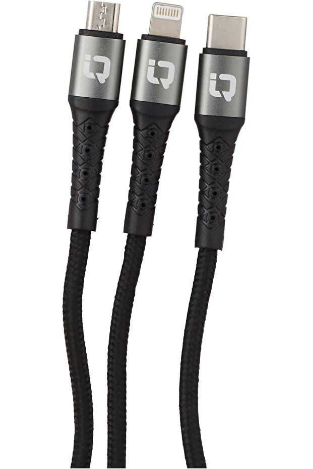 Icharge Multix Cable Nylon 3 In 1 Cable, Aluminum, Black