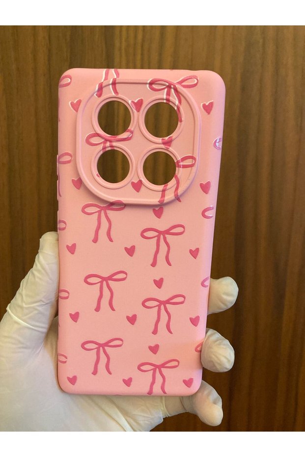 Poco X7 Ribbon Bow Printed Velvet Inside Silicone Phone Case (Pink Color)