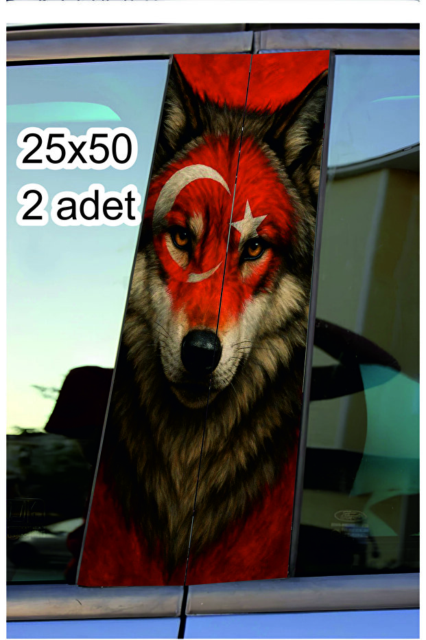 Car Door Trim Foil with Turkish Flag and Wolf Pattern Auto Sticker Right and Left Set 25X50 cm