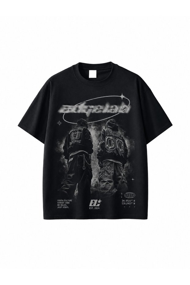 Streetwear Youth Culture Design Printed Unisex Black Oversize T-Shirt