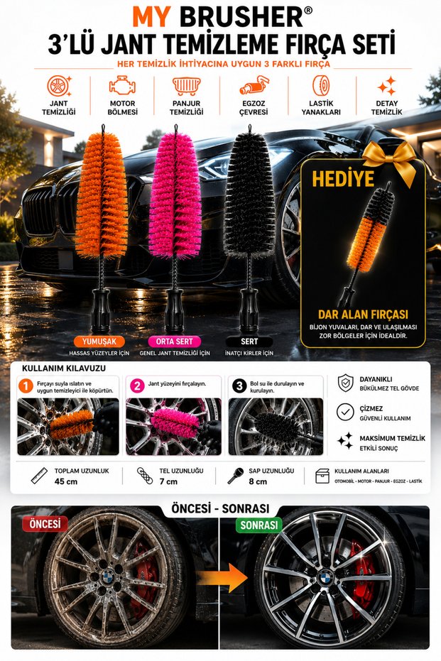 3-Piece Wheel and Detail Cleaning Brush