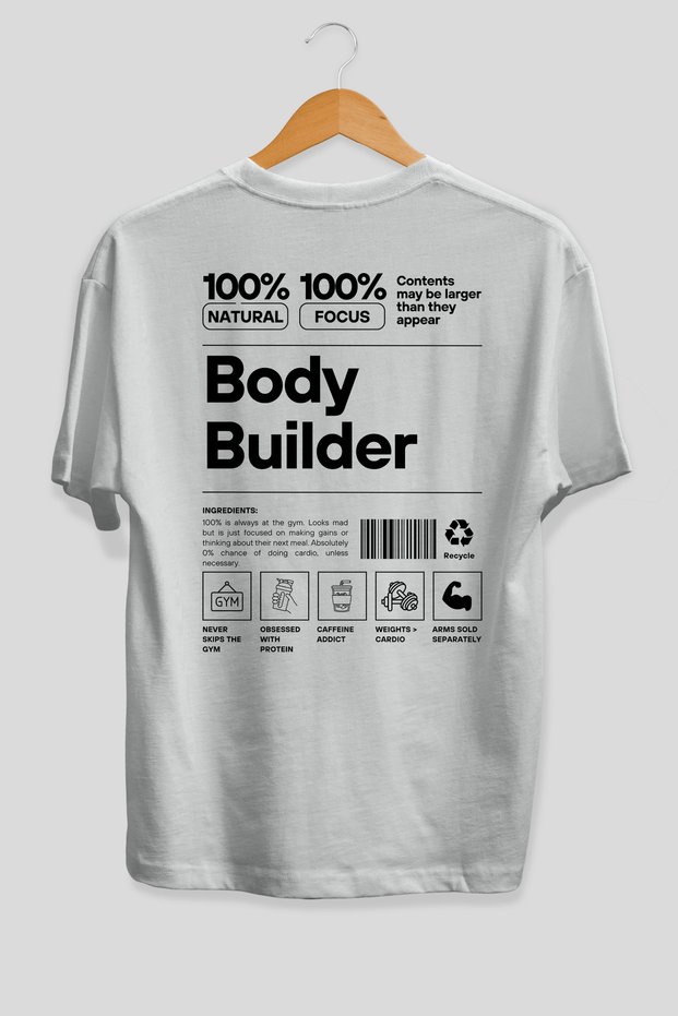 Body Builder Oversize Back Printed White T-Shirt 100% Cotton Streetwear Premium Comfortable Fit