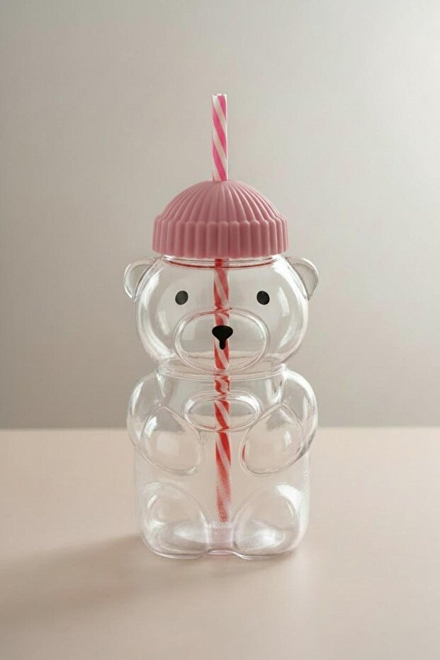 Borosilicate Glass Figured Water Bottle, Flask Water Bottle 580ml Pink