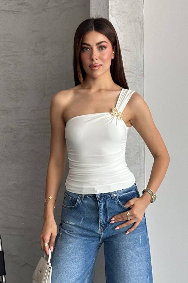Kg Gold Accessoried Tek Shoulder Bluz