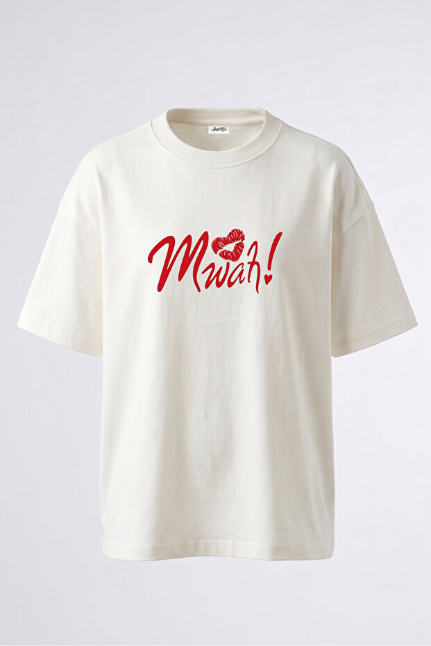 Mwah Opucuk Design Back Printed Cotton White Oversize T-Shirt