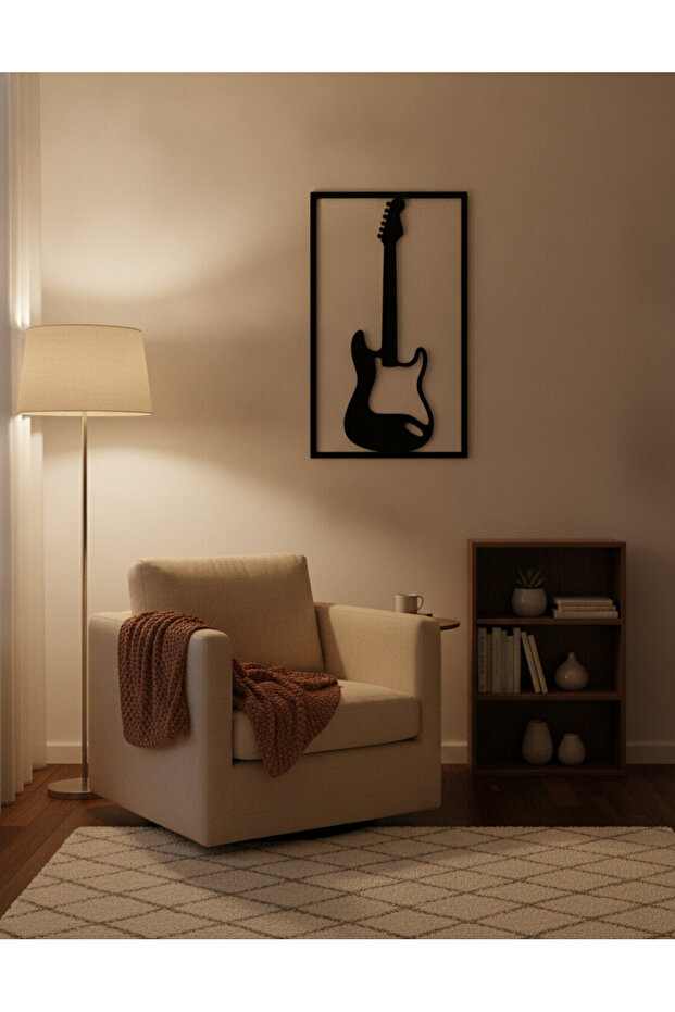 Elektro Gitar Figürlü 3mm MDF Duvar Tablosu | Lazer Kesim Müzik Temalı Stüdyo Dekoru - 5