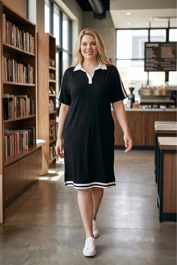 Shirt Collar Shoulder Stripe Dress