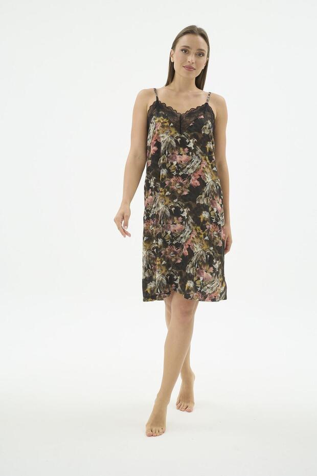 Women's Thin Strap Lace Floral Pattern Short Nightgown Relaxed Cut Home Wear C9T8N371